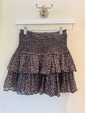 The Reset Black Mini Skirt with Pink Floral Print